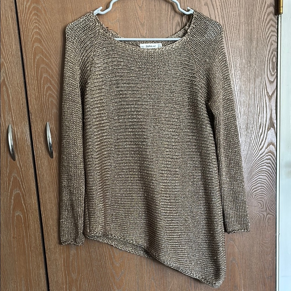 Asymmetrical gold knit Zara sweater